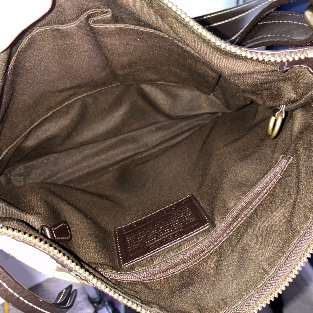 Coach Vintage F10387 Patchwork Signature Suede Leather Shoulder Handbag Gold - Picture 13 of 16
